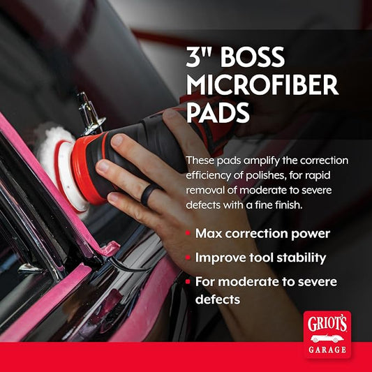 Griot's Garage BOSS 3” Microfiber Pads for Car Polishing and Detailing, Buffing Pads for Moderate and Severe Scratch Removal, Set of 3