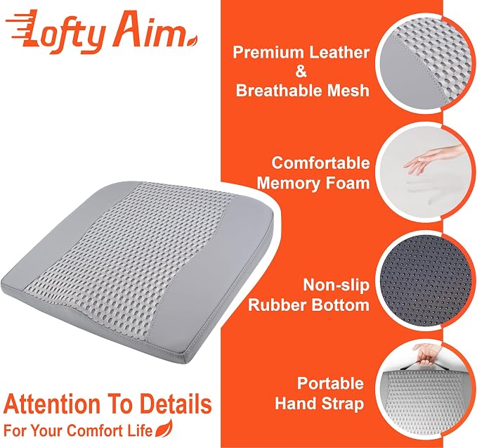 Lofty Aim Car Seat Cushion, Comfort Memory Foam Car Cushions for Driving - Sciatica & Lower Back Pain Relief, Driver Seat Pillow for Auto, Office Chair, Wheelchair - 4D Mesh Gray