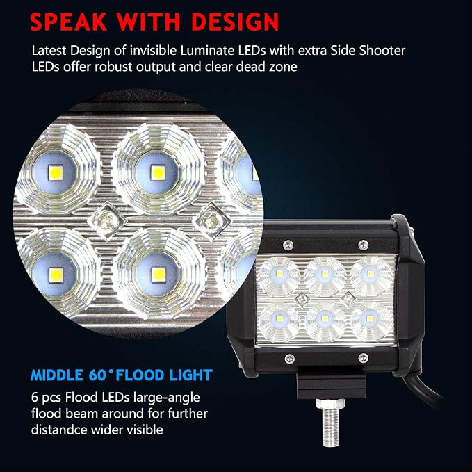 Willpower 2x18w 4 inch Flood LED Work Light Bar for Truck Car ATV SUV 4X4 Jeep Truck Driving Lamp