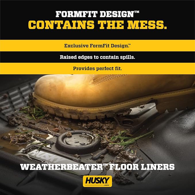 Husky Liners — Weatherbeater Floor Liners | Fits 2014-2018 Chevrolet Silverado/GMC Sierra 1500, 2015-2019 2500/3500 HD Crew Cab, Front, 2nd Row Liners & Under Seat Storage Box - Black | 98231 & 09031
