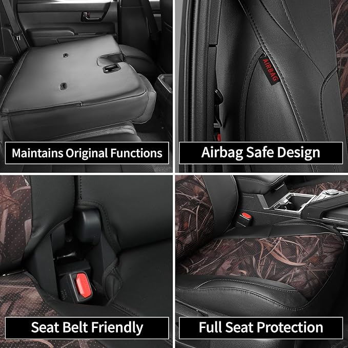 EKR Tacoma Leather Car Seat Covers Custom Fit for Toyota Tacoma 2012 2013 2014 2015 (Regular Seats) - Truck Seat Covers Full Set,Faux Leather(Black/Reed Camo)