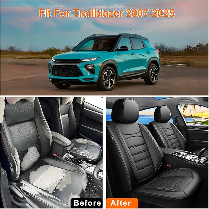 Trailblazer Car Seat Covers Fit for Chevrolet/Chevy Trailblazer 2021-2026 Full Coverage Leather Waterproof Breathable Seat Covers, Automotive Seat Protectors, Airbag Compatible (5 Seats, Black)
