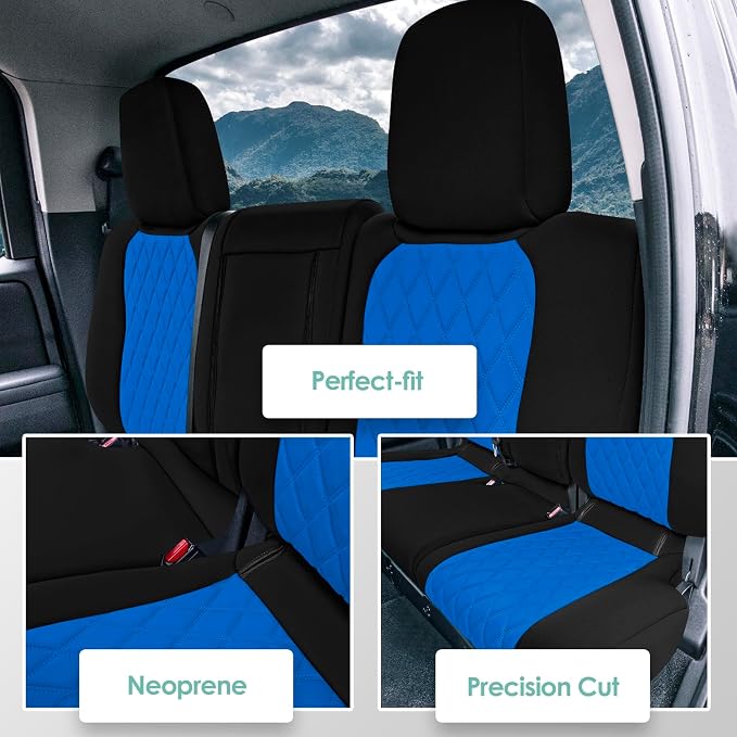 FH Group Custom Fit Car Seat Covers Specifically Made for 2022-2026 Nissan Frontier, Rear Set Blue Ultraflex Neoprene Waterproof Automotive Seat Covers for Pickup Truck, Nissan Accessories