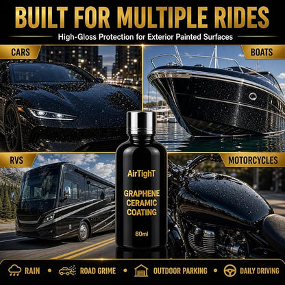 AirTighT Advanced Graphene Ceramic Coating for Cars, 80ml | Ultra-hydrophobic paint protection for cars, boats, RVs & motorcycles; helps resist scratches, UV, dirt, stains & water spots