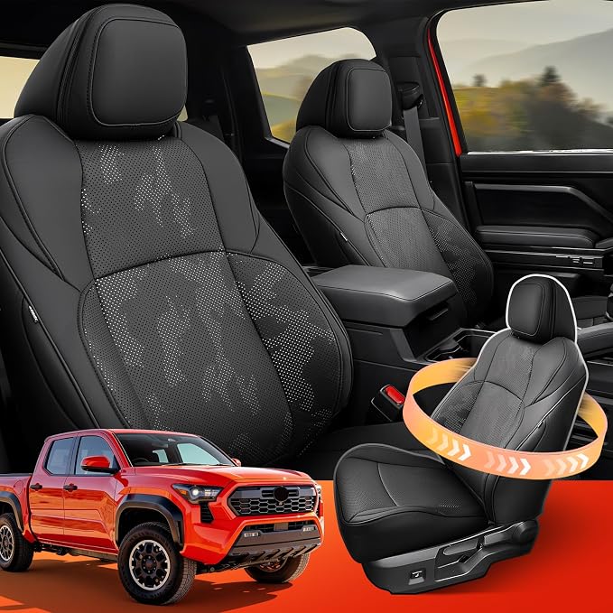 DiffCar® Seat Covers for Toyota Tacoma 2026 2025 2024 Double Cab(Gas Only), Front Seat & Console Covers Only, Faux Nappa Leather Custom Fit Car Protectors Accessories for Tacoma 4th Gen, Black Camo