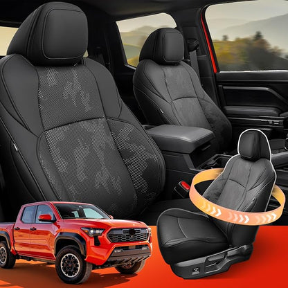 DiffCar® Seat Covers for Toyota Tacoma 2026 2025 2024 Double Cab(Gas Only), Front Seat & Console Covers Only, Faux Nappa Leather Custom Fit Car Protectors Accessories for Tacoma 4th Gen, Black Camo