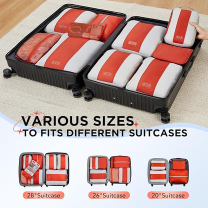 OlarHike 10 Set Compression Packing Cubes for Travel Essentials,Compressible Expandable Packing Cubes for Suitcase,Luggage Garment Bags with Over 99 pcs of Mesh Holes(Orange)