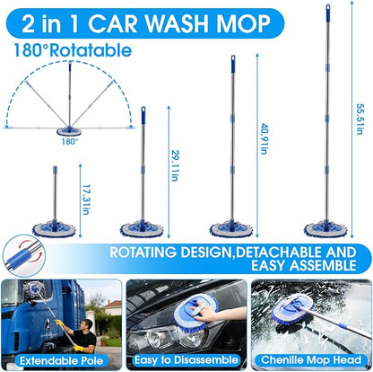 36Pcs Blue Car Wash Detailing Kit，Car Cleaning Set with Foam Gun Sprayer，Long-Handle Brush Mop，Large Collapsible Bucket，Complete Car Wash Supply Gift for Men and Women