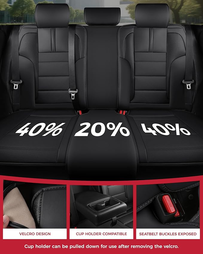 FREESOO Universal Full Seat Covers, Waterproof Faux Leather Automotive Seat Covers with Carbon Fiber Texture Seat Belt Pads, Anti-Slip Airbag Compatible Car Seat Covers for Cars SUVs Trucks