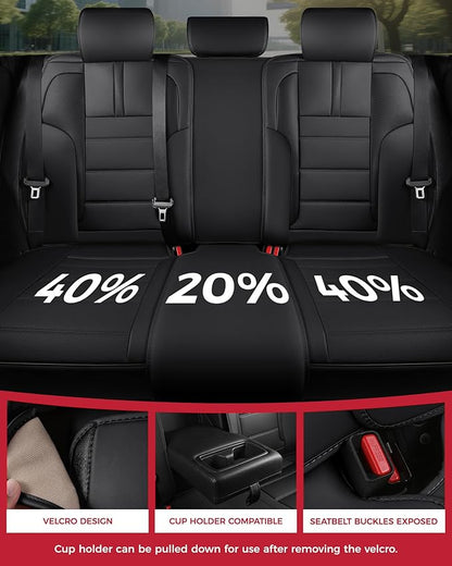 FREESOO Universal Full Seat Covers, Waterproof Faux Leather Automotive Seat Covers with Carbon Fiber Texture Seat Belt Pads, Anti-Slip Airbag Compatible Car Seat Covers for Cars SUVs Trucks