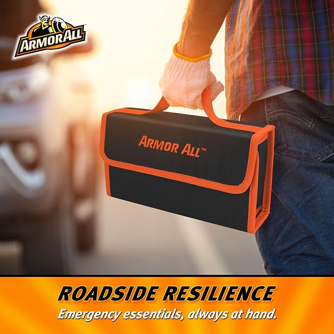 Armor All 3pc Roadside Car Emergency Kit - Storage Bag, 12 Gauge 6.5 Ft Battery Cable, Flashlight, Roadside Assistance, Car Emergency Roadside Kit - Safety Kits for Cars