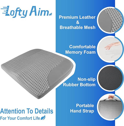 Lofty Aim Car Seat Cushion, Comfortable Memory Foam Seat Pillow for Driving, Sciatica-Back Pain Relief, Cushion for Car-Truck, Office, Wheelchair - Dark Grey