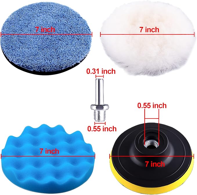 SIQUK 16 Pieces Buffing Pads 7 Inch Car Polishing Pad Kit Foam Polish Pads Wax Buffer Polisher Attachment for Drill