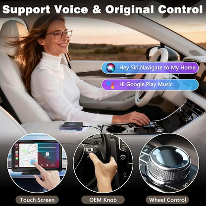 4-in-1 Wireless CarPlay & Android Auto Adapter, Screen Mirroring & HDMI Output for Cars with OEM Wired iPhone/Android, Plug & Play