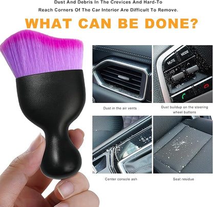 Car Interior Detailing Brush, Curved Car Interior Cleaning Brush with Ultra Soft Bristles & Dust Cover, Scratch-Free Auto Dusting Brushes for Dashboard AC Vent Leather (Purple)