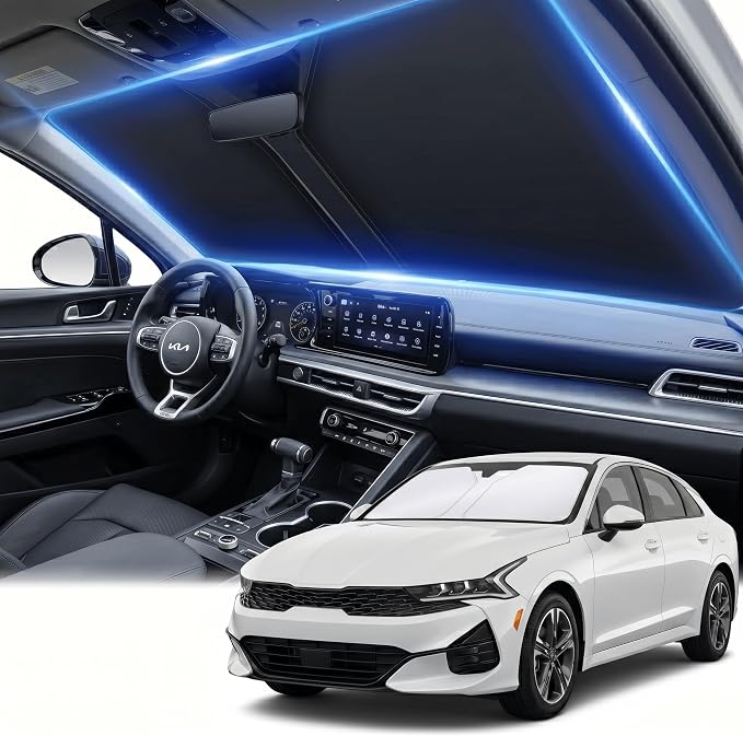 Windshield Sun Shade for KIA K5 2021 2022 2023 2024 2025 2026 Front Window Shade Custom Fit K5 Accessories, GT-Line, GT, Sedan Sun Visor Foldable Shade Blocks UV Rays Summer Must Have Car Accessories