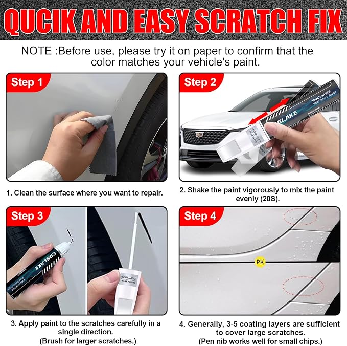 Car Touch Up Paint(Summit White(GAZ/WA8624)) for Cadillac, Car Paint Scratch Repair Kit, Quick & Easy Solution to Repair, Scratch Remover Pen with 2PCS Disposable Micro Applicators