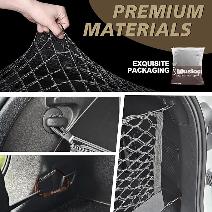Muslogy Truck Bed Cargo Net Trunk Netting Compatible with 2014-2025 2026 Toyota Highlander Accessories, Pickup Cargo Organizer SUV Sedan Storage Net w/Heavy Duty Carabiners