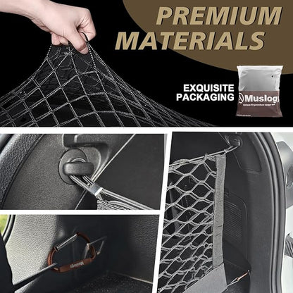 Muslogy Truck Bed Cargo Net Trunk Netting Compatible with 2014-2025 2026 Toyota Highlander Accessories, Pickup Cargo Organizer SUV Sedan Storage Net w/Heavy Duty Carabiners