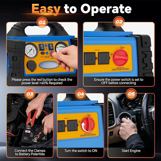 Car Jump Starter with Air Compressor, 2200A Battery Booster Pack for Up to 8.0L Gas & 6.0L Diesel, 150PSI Tire Inflator, 400W Portable Power Station with AC Outlet, 6-in-1 Jump Box for Cars, Trucks