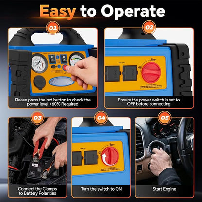 Car Jump Starter with Air Compressor, 2200A Battery Booster Pack for Up to 8.0L Gas & 6.0L Diesel, 150PSI Tire Inflator, 400W Portable Power Station with AC Outlet, 6-in-1 Jump Box for Cars, Trucks