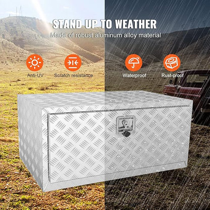 VEVOR Underbody Truck Box, 36"×24"×24" Pickup Storage Box, Heavy Duty Aluminum Diamond Plate Tool Box with Lock and Keys, Waterproof Trailer Storage Box with T-Handle Latch for Truck, Van, Trailer