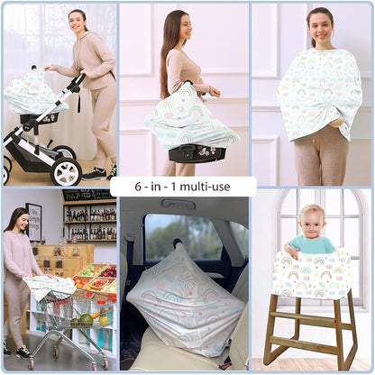 Car Seat Covers for Babies - Multi- use Nursing Carseat Canopy, Breastfeeding Covers, Baby Shower Gifts for Boys and Girls (Rainbow)
