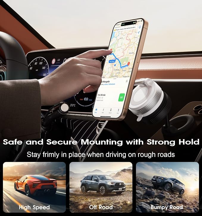 REOKILY Strong Magnetic Car Phone Holder for MagSafe Ultra Vacuum Suction Cup Phone Mount 360° Cell Phone Holders for Your Car Accessories for iPhone 16 15 14 13 12 Android