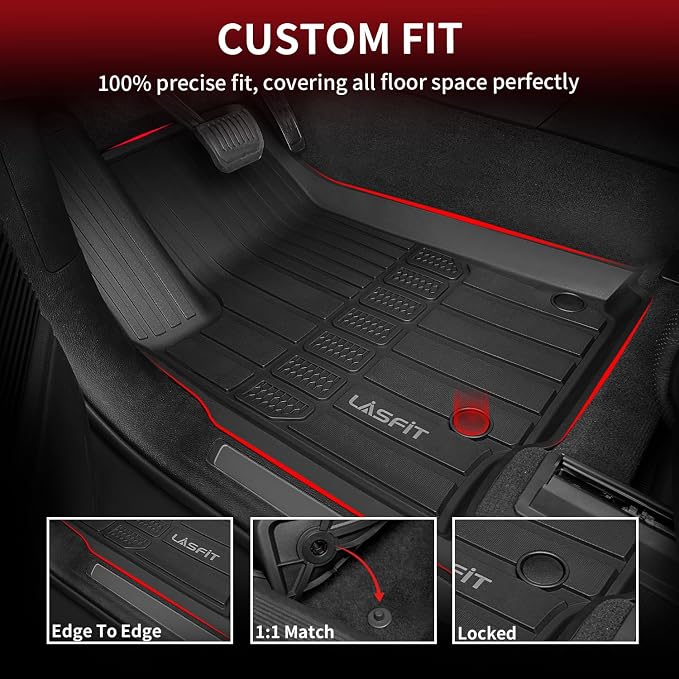 LASFIT Floor Mats for Jeep Grand Cherokee L 2021-2025 2026 (ONLY for 6 Seaters Without Center Console) All Weather Custom Fit Car Floor Liners Trunk Mat Accessories Black
