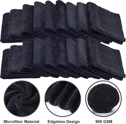 Shimeyao 40 Pcs 16 x 16 Inch Edgeless Microfiber Plush Towels for Cars Detailing Drying Wash Polishing Absorbent Cleaning Cloths, 500 GSM (Black)