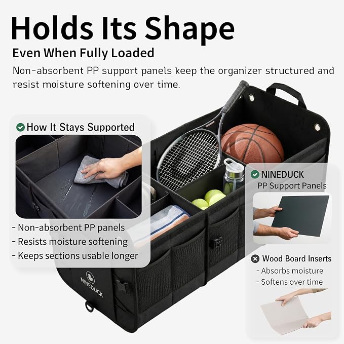 1680D Trunk Organizer with Lid, Extra-Large 114L Collapsible Cargo Organizer for SUVs, Trucks & Large Cargo Areas, Rigid PP Panels, 800D x 800D Weave, Water-Repellent, Anti-Sag Design