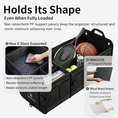 1680D Trunk Organizer with Lid, Extra-Large 114L Collapsible Cargo Organizer for SUVs, Trucks & Large Cargo Areas, Rigid PP Panels, 800D x 800D Weave, Water-Repellent, Anti-Sag Design