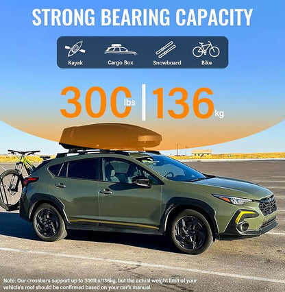 300lbs Lockable Roof Rack Cross Bars Fit for Subaru Crosstrek 2024 2025 2026 (Not for Wilderness), Aluminum Heavy Duty Roof Rails Crossbar for Rooftop Cargo Bars Luggage Bike Kayak Racks