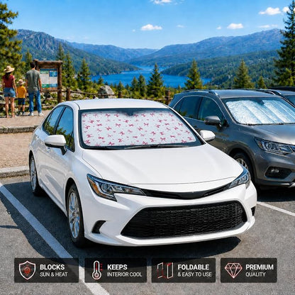 Car Windshield Sun Shade with Cute Heart Bow, Foldable Front Window Sunshade Universal Fits Sedan Compact Car Hatchback SUV, UV Heat Protection - 59 x 27.5