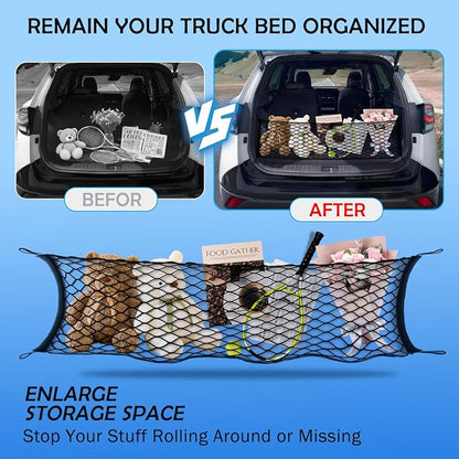 Envelope Style Cargo Net for Kia Sportage 2023-2025 2026 Accessories, Rear Trunk SUV Mesh Cargo Net, Upgraded 5mm Bungee & Double-Layer Nylon Storage Tailgate Netting Grocery&Tools Holder Organizer
