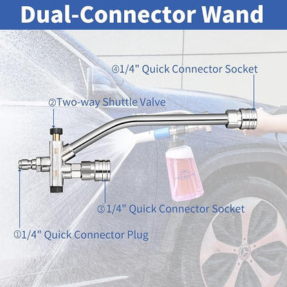 Foam Cannon for Pressure Washer with Dual Connector Accessory, FENG PAI Dual Lance Soap Cannon, Double Tip Soap Attachment for Foam Blaster, 1/4" Quick Connect, 3600 PSI
