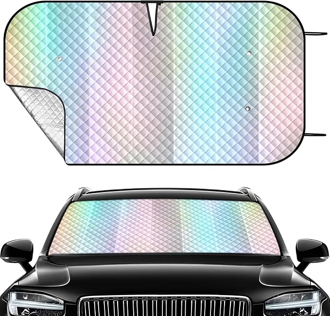 Windshield Sun Shade Car Sun Shade, Folding Car Shades for Front Windows, Blocks UV Rays Sun Visor Protector for Truck SUV Van, Keeps Vehicle Cool - Silver (55" x 29.5")