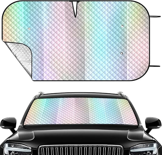 Windshield Sun Shade Car Sun Shade, Folding Car Shades for Front Windows, Blocks UV Rays Sun Visor Protector for Truck SUV Van, Keeps Vehicle Cool - Silver (55" x 29.5")