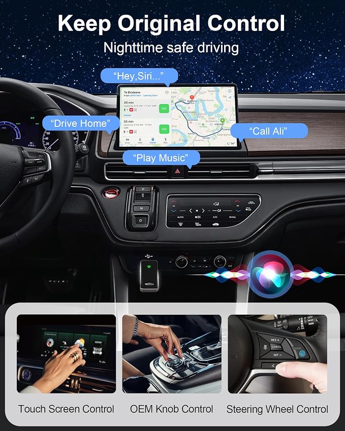 Wireless CarPlay Adapter for iPhone, Zinc Alloy & Tempered Glass Edition - Reliable 5.8GHz Wireless Dongle for Factory Wired CarPlay Cars, Instant Connection, No Overheating, Plug & Play