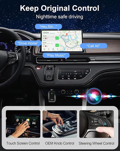 Wireless CarPlay Adapter for iPhone, Zinc Alloy & Tempered Glass Edition - Reliable 5.8GHz Wireless Dongle for Factory Wired CarPlay Cars, Instant Connection, No Overheating, Plug & Play