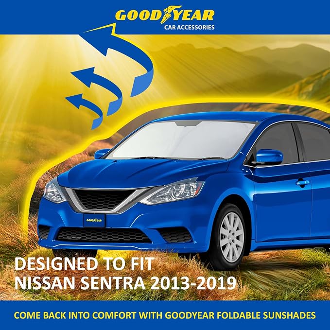 Goodyear Foldable Windshield Sunshade for Nissan Sentra 2013-2019, Car Accessories, Sunshade Cover, Sun Shade Car Windshield, Window Sun Blocker - GY008278