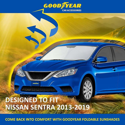 Goodyear Foldable Windshield Sunshade for Nissan Sentra 2013-2019, Car Accessories, Sunshade Cover, Sun Shade Car Windshield, Window Sun Blocker - GY008278