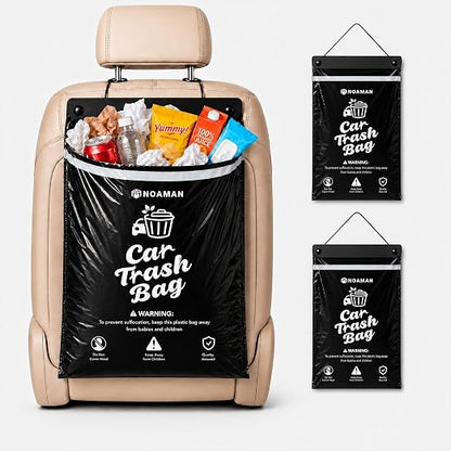 Noaman 2Pack 50PCS Car Trash Bags, 2.5 Gal Leakproof & Smell Proof. Heavy-Duty Garbage Bags for car, SUV, Truck, RV. Stick-on or Headrest Mount. Alternative to Car Trash Can. Black
