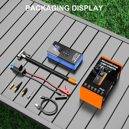 Jump Starter with Air Compressor, 8000A 180PSI, Portable Car Battery Jump Starter (All Gas/12L Diesel) 12V Automobile Jump Box Pack Chargers with Jumper Cables, 4-Mode LED Lights