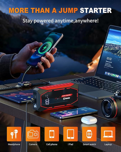 Jump Starter, 5000A Battery Jumper Starter Portable, Car Battery Jump Starter, Power Booster Pack 12V Lithium Jump Box with Jumper Cable and LED Lights (All Gas / 12L Diesel Engines)