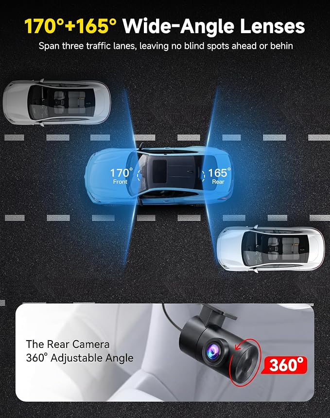 AXB Dash Cam Front and Rear: 4K+2.5K Dashcam with 5G WiFi APP Control & 64GB Card - Dual Dash Camera for Cars with 24H Parking Mode Night Vision Loop Recording Emergency Lock (V3)