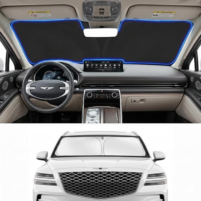 Custom Fit Windshield Sun Shade for Genesis GV80 2021-2026 | Custom Fit Windshield Cover, Blocks UV Rays, Double-Layer Heat Shield, Durable Frame, Easy Fold & Storage