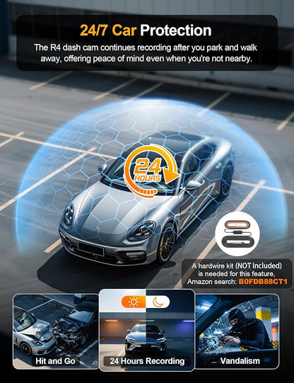 360° View 4K 4 Channel Dash Cam Front and Rear Inside Left Right, Built-in GPS, 5.8GHz WiFi, Car Dash Camera for Cars with App Connect, Support Parking Mode, G-Sensor, Free 128GB Card
