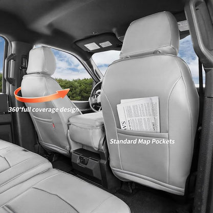 coverdream F150 Seat Covers for 2021-2026 Ford F150 SuperCrew XL,XLT,STX/F150 Lightning(2022-24) & 2023-2026 F250/F350/F450 CrewCab XL,XLT,Fully Covered,Leather Seat Protector(Full Set,Grey)