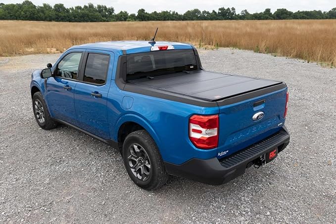Rough Country Hard Tri-Fold Truck Bed Tonneau Cover for Ford Maverick (2022-2025) - Aluminum Flip-Up Folding Bed Cover, Fits 4'6 (54.4") Bed